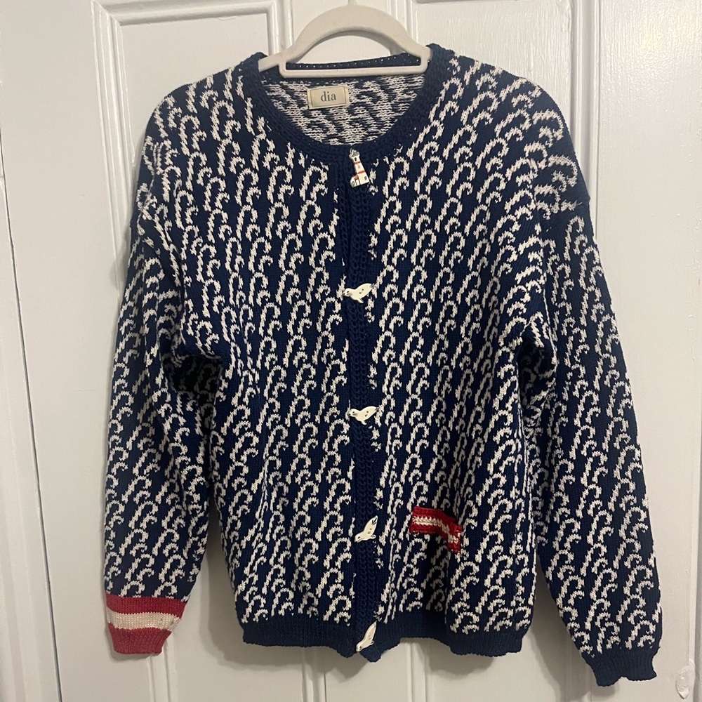 Vintage Nautical knit sweater with hand painted buttons
